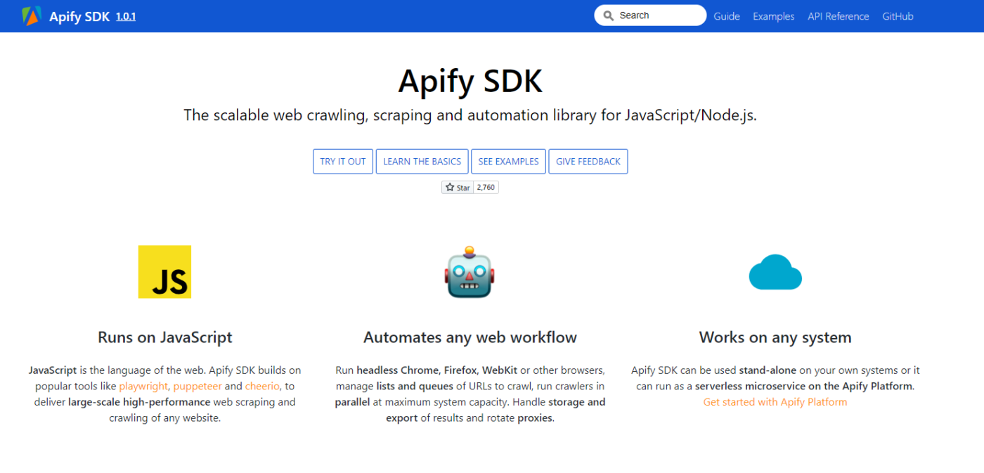 сайт Apify SDK