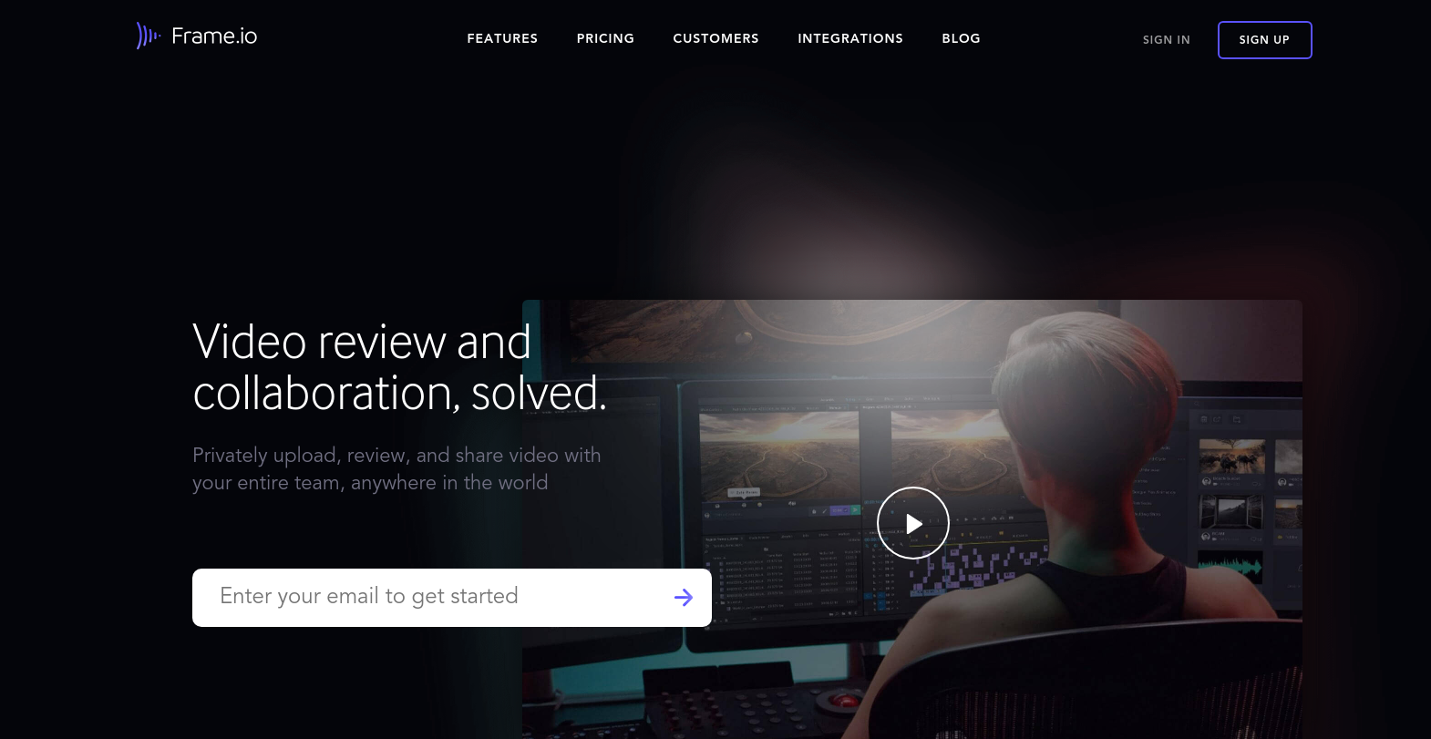 frame.io product marketing tool landing page