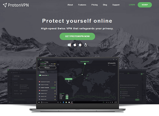 Домашняя страница ProtonVPN