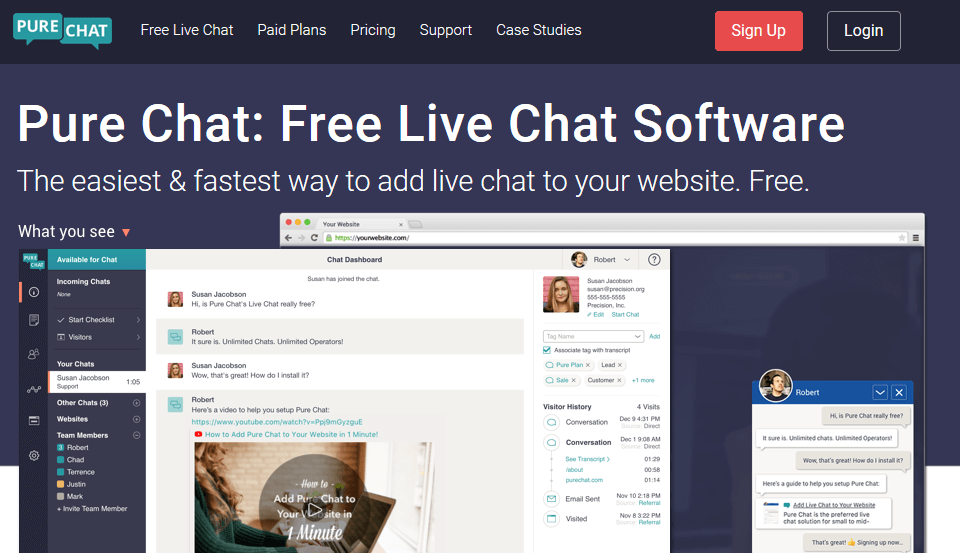 PureChat live chat software for website