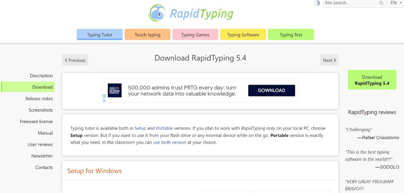 rapid typing tutor. best free typing software for pc