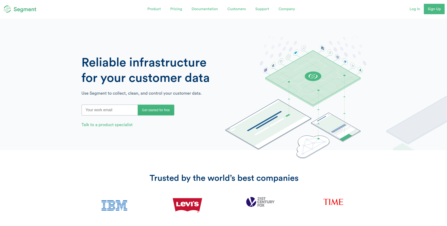 segment product marketing tool landing page