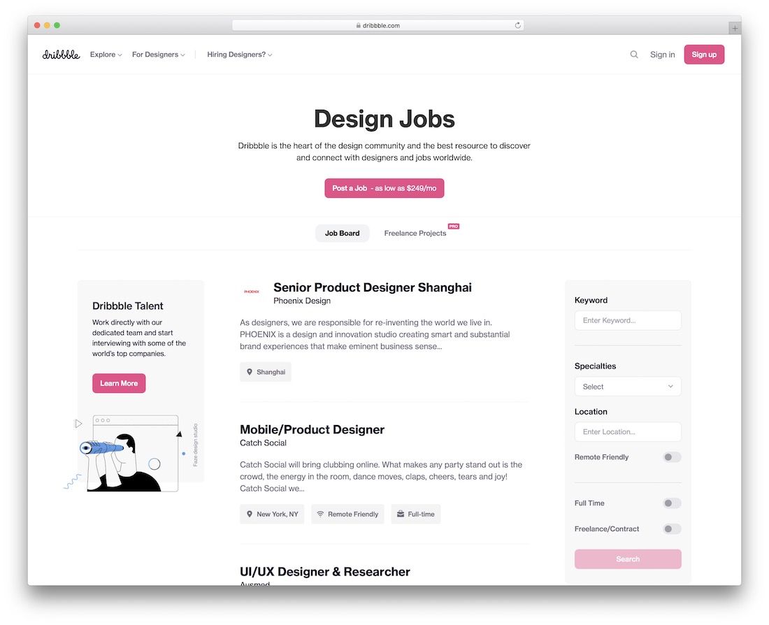 dribbble freelance marketplace