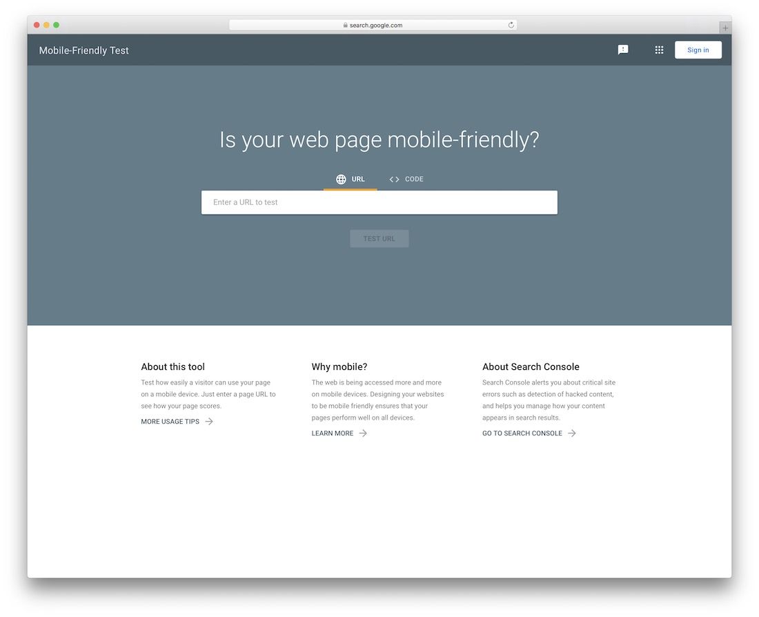 mobile-friendly test by google web design tool