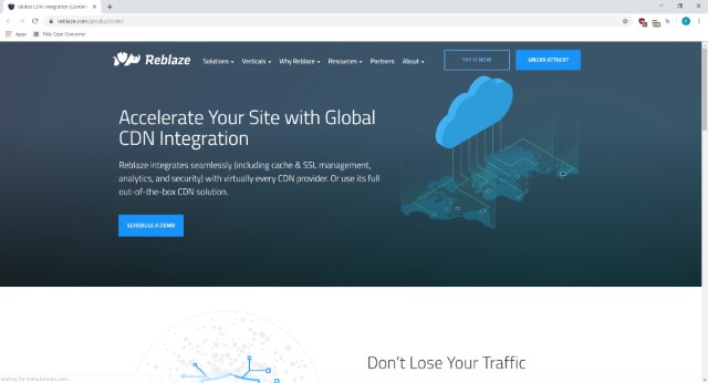 screenshot of the Reblaze CDN homepage