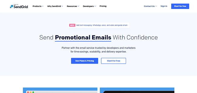 SendGrid Homepage