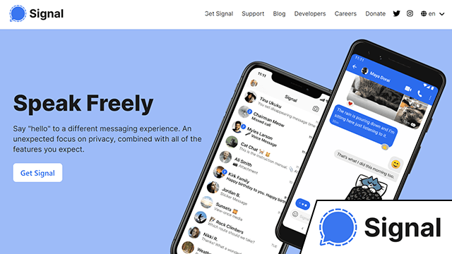 Скриншот сайта приложения Signal с логотипом в углу