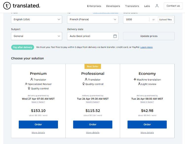 Translated pricing