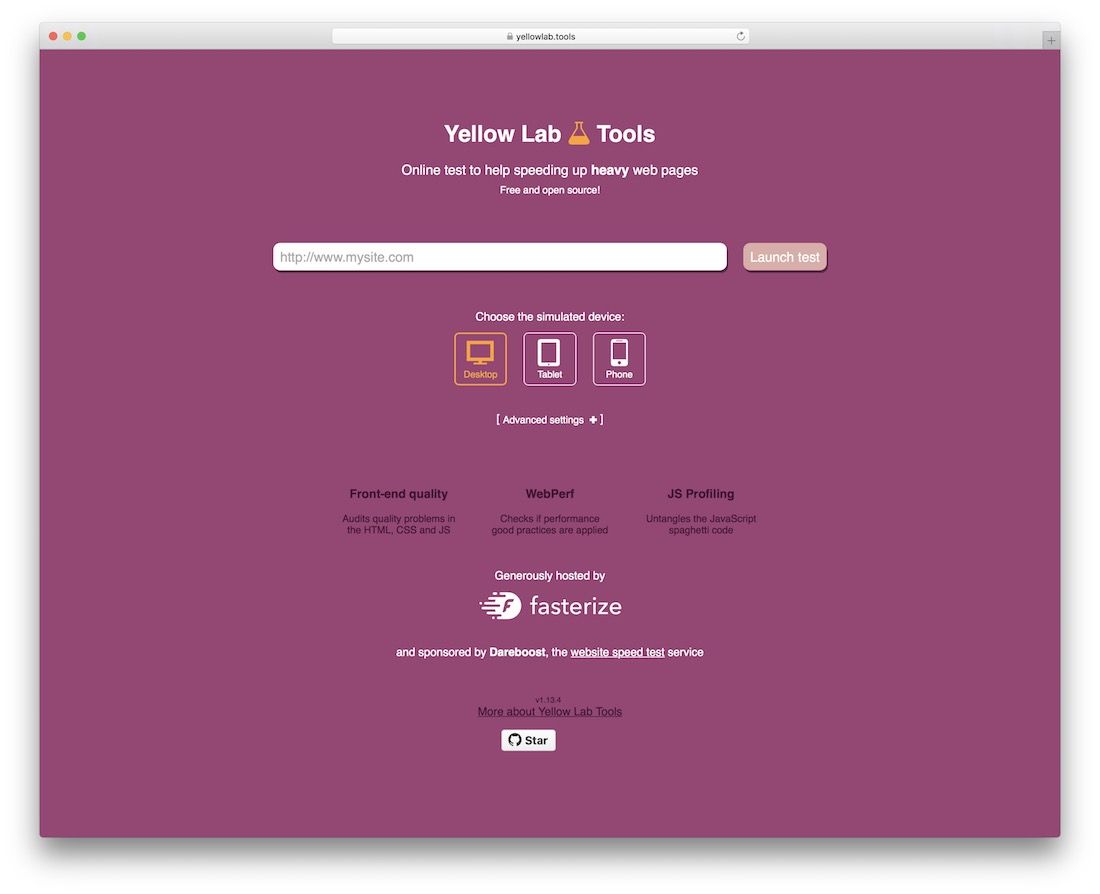 yellow lab website performance tool