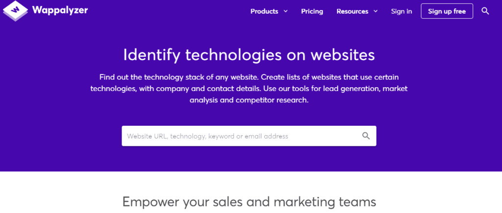 Wappalyzer competitor analysis tools